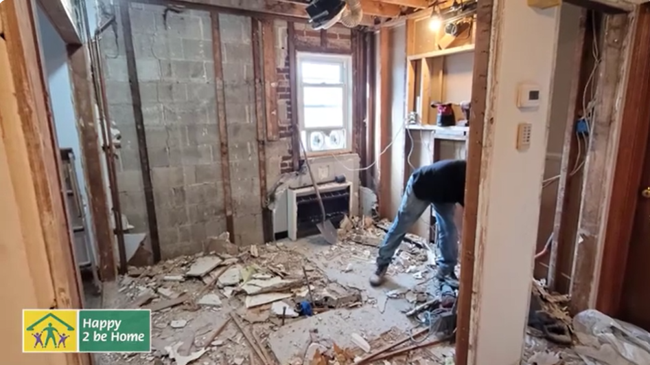 The old bathroom was completly gutted.